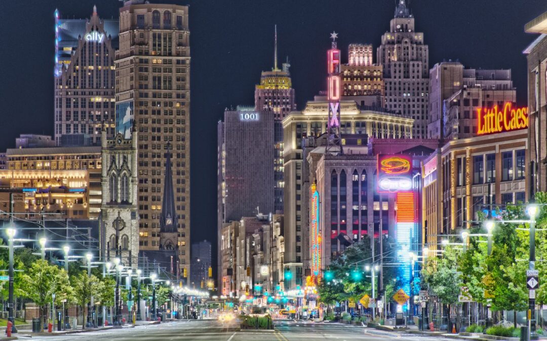 Detroit Skyline from Woodward & Charlotte, 6-18-2020